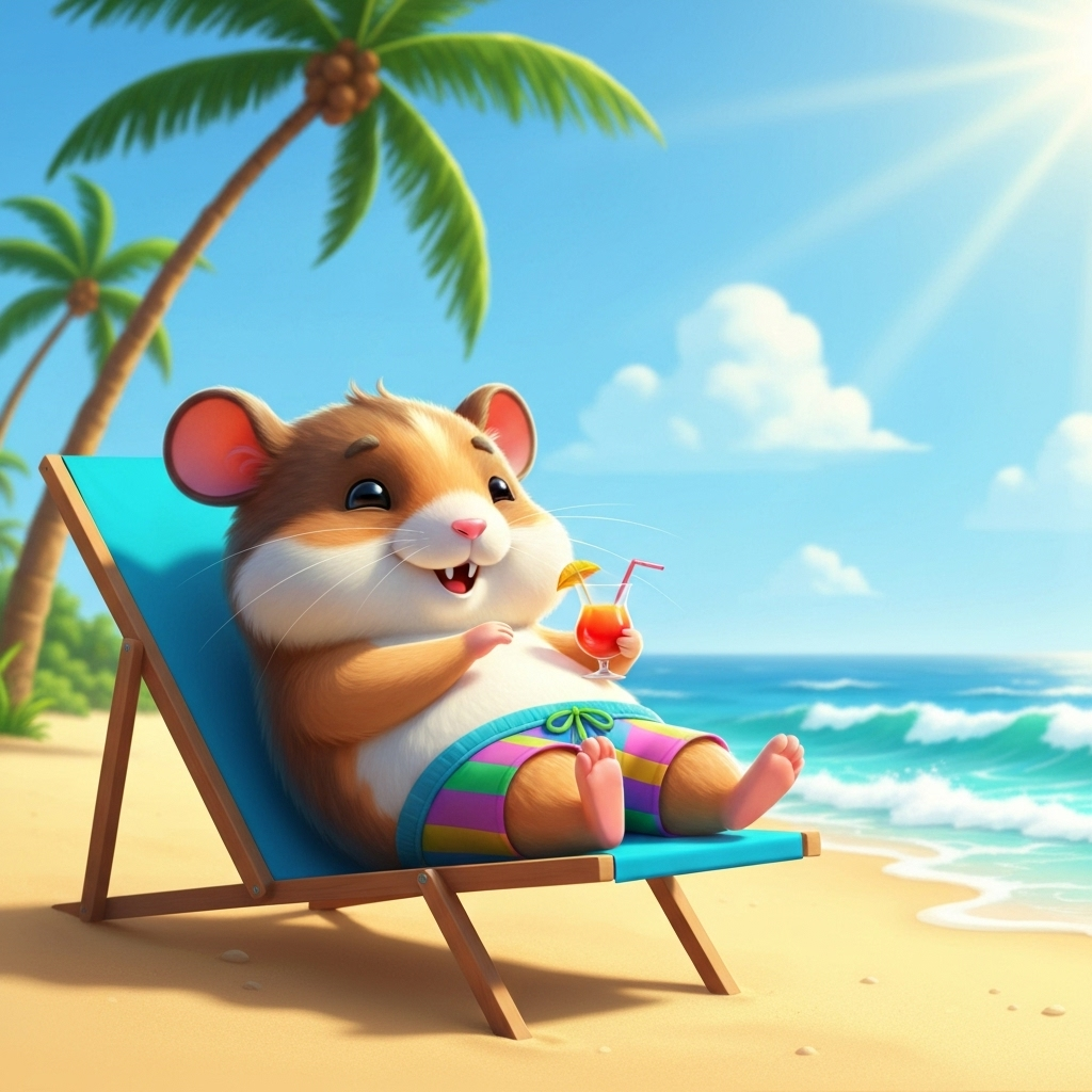 Relaxed hamster enjoying the beach - representing the freedom business owners achieve