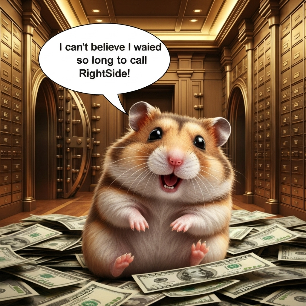 Happy hamster rolling in money - representing the financial success business owners achieve