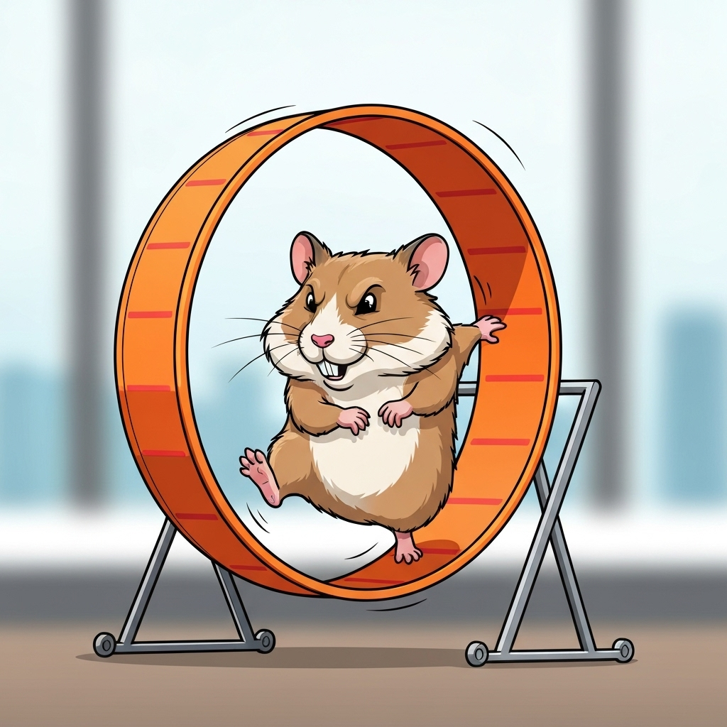 Hamster on a hamster wheel - representing the business owner trapped in endless operational tasks
